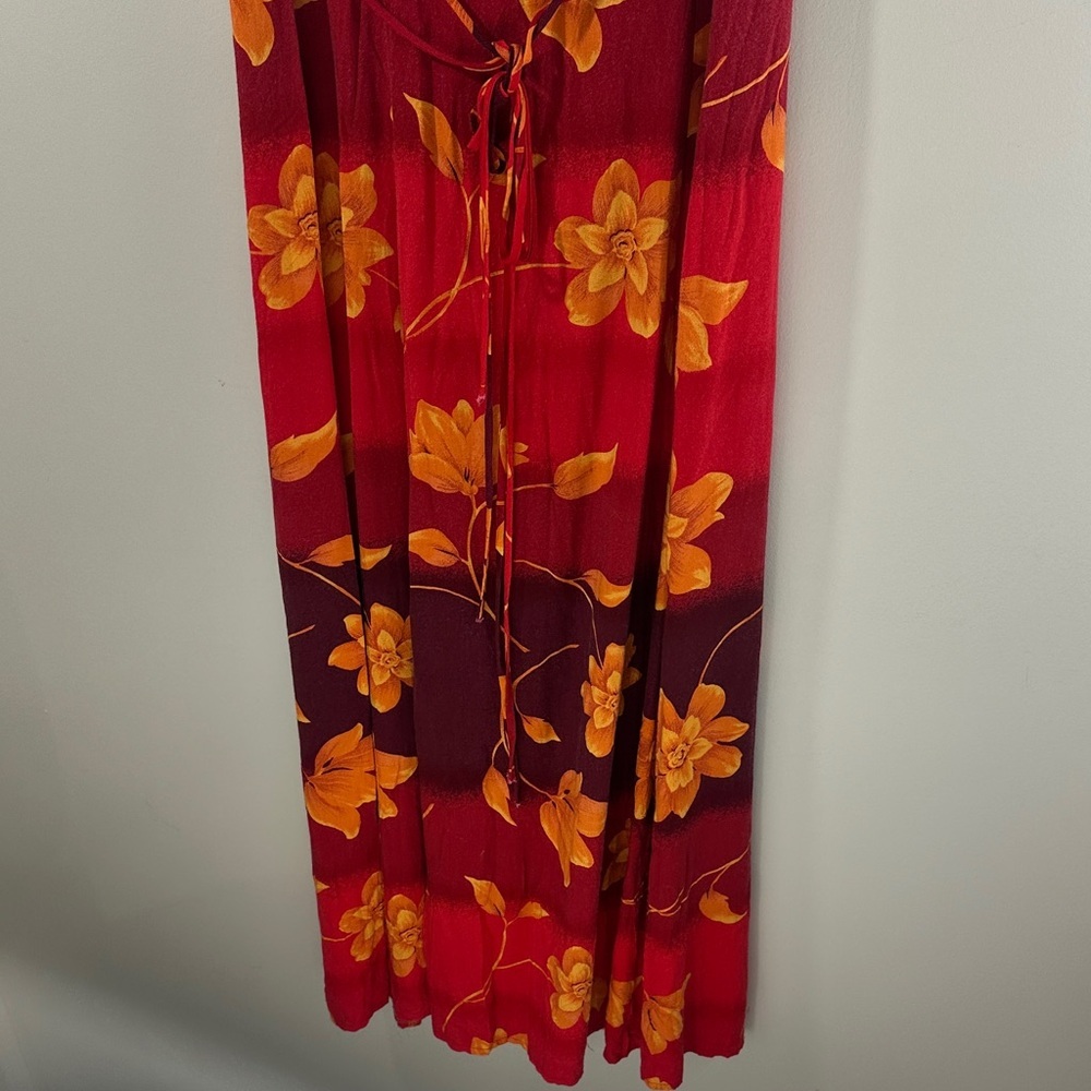 Oliva Rose Tropical Red and Orange Floral Sleeveless Back Tie Dress Size 8M - Picture 8 of 9